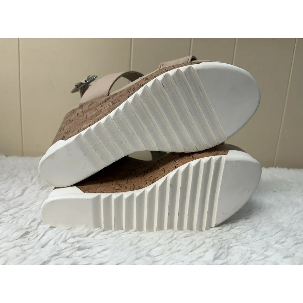 Nude‎ Faux Leather Cork Wedge Platform Sandals Buckle Ankle Strap Beige 8M